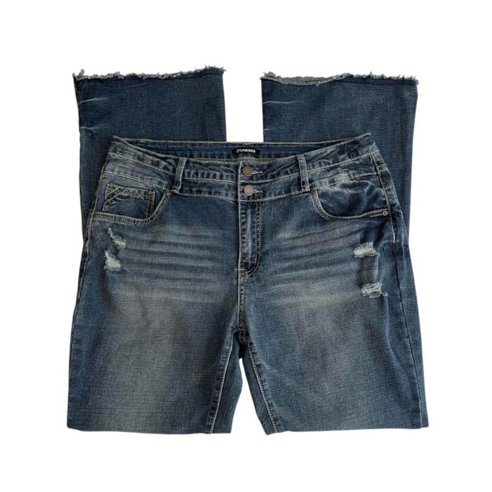 Women's Flamingo Flare Distressed Blue Jeans Size XL